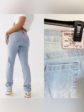 NWT True Religion Billie Mid Rise Light Wash Baby Pink Straight Jeans 28 Viral